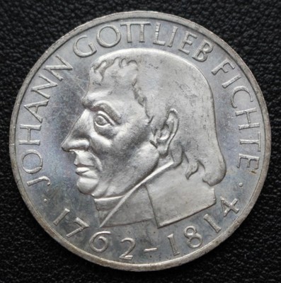 1964 J GERMANY 5 DEUTSCHE MARK .625 SILVER - Johann Gottlieb Fichte 1762-1814