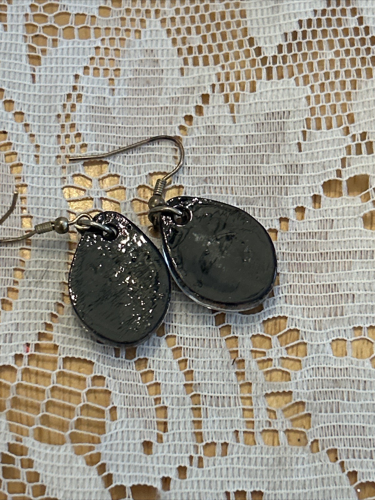 Agate Geode Slice Silver Tone Dangle Pierced Earr… - image 4