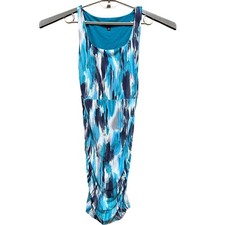 Ann Taylor Dress Petite Size S Teal Blue Sleeveless Sheath Rouched Scoop Neck