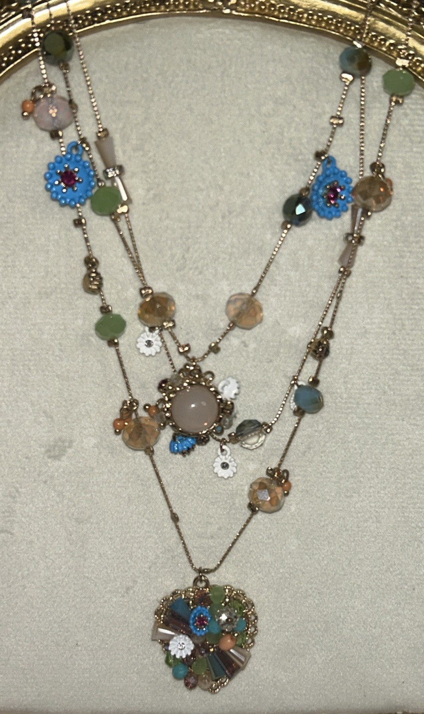 Betsey Johnson Multi Layer Statement Necklace Gla… - image 1