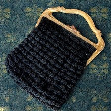 Art Deco Black Crochet Purse Celluloid Frame 1920s Evening Flapper Bag
