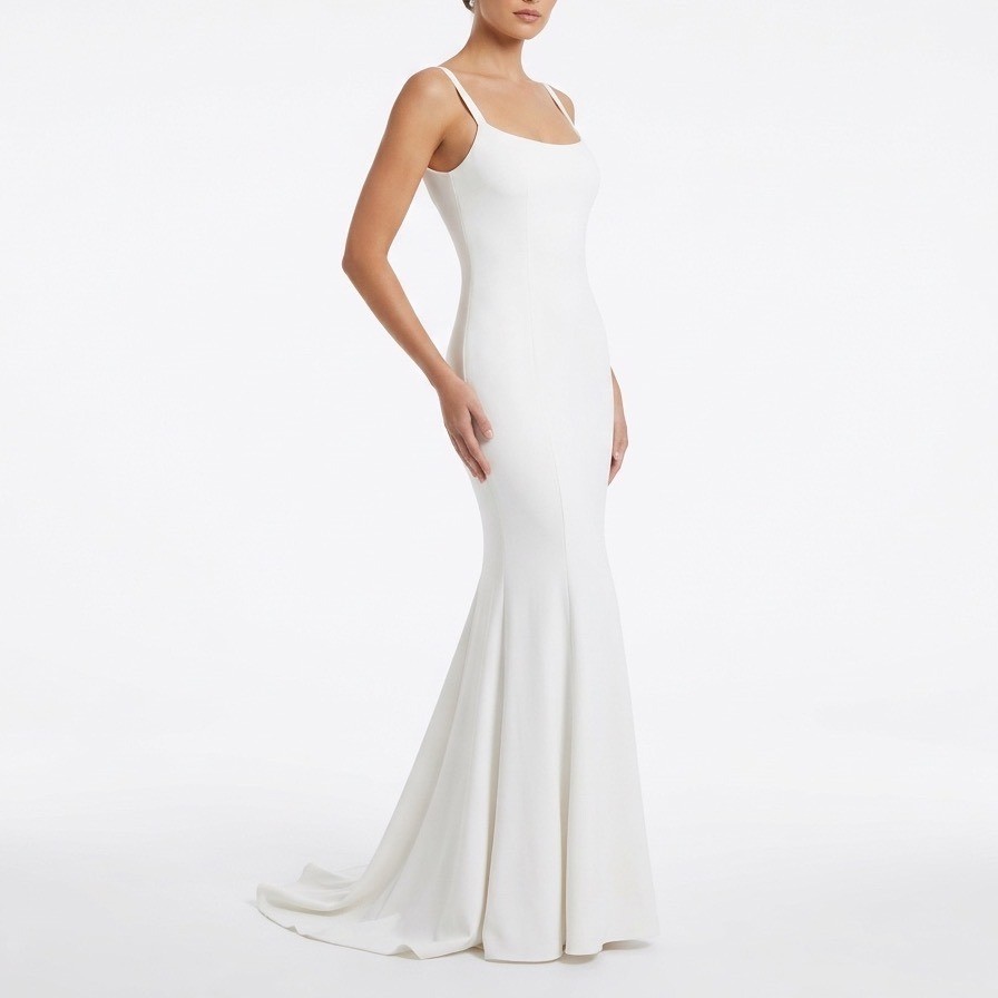 Lulus White Square Neck Low Back Mermaid Maxi Dress Gown Womens Size Medium