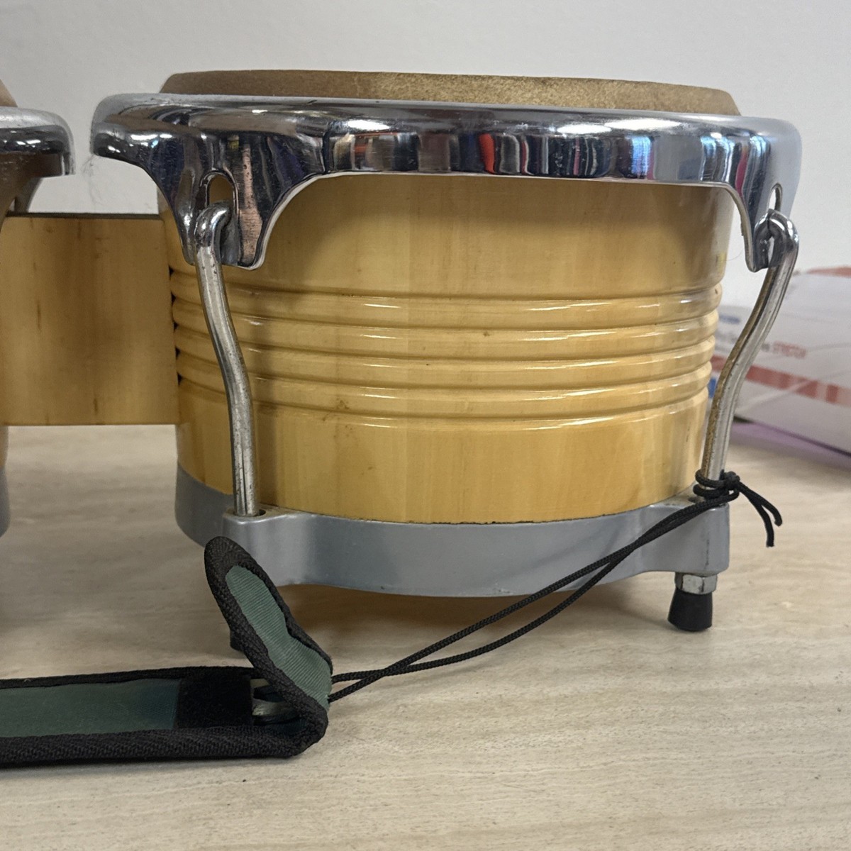 Vintage Groove Percussion Bongo Drum Set Two Hand Drums Instrument