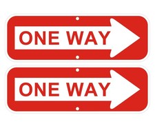 One Way Sign Right Arrow 18x6 Inch Red White Reflective Aluminum 2 Pack