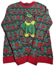 33 Degrees | Ugly Christmas Grumpy Cat Elf Bell Sweater Kitten Ugly Sweater Sz L