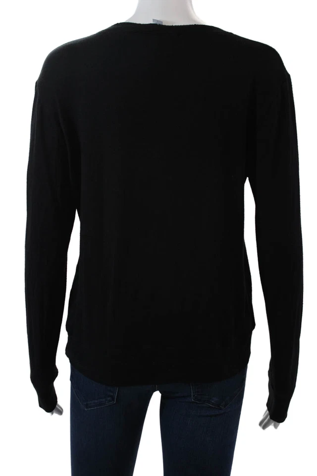 Solow Womens Long Sleeve Scoop Neck Knit Distressed Shirt Black Size Medium - Image 3 of 4