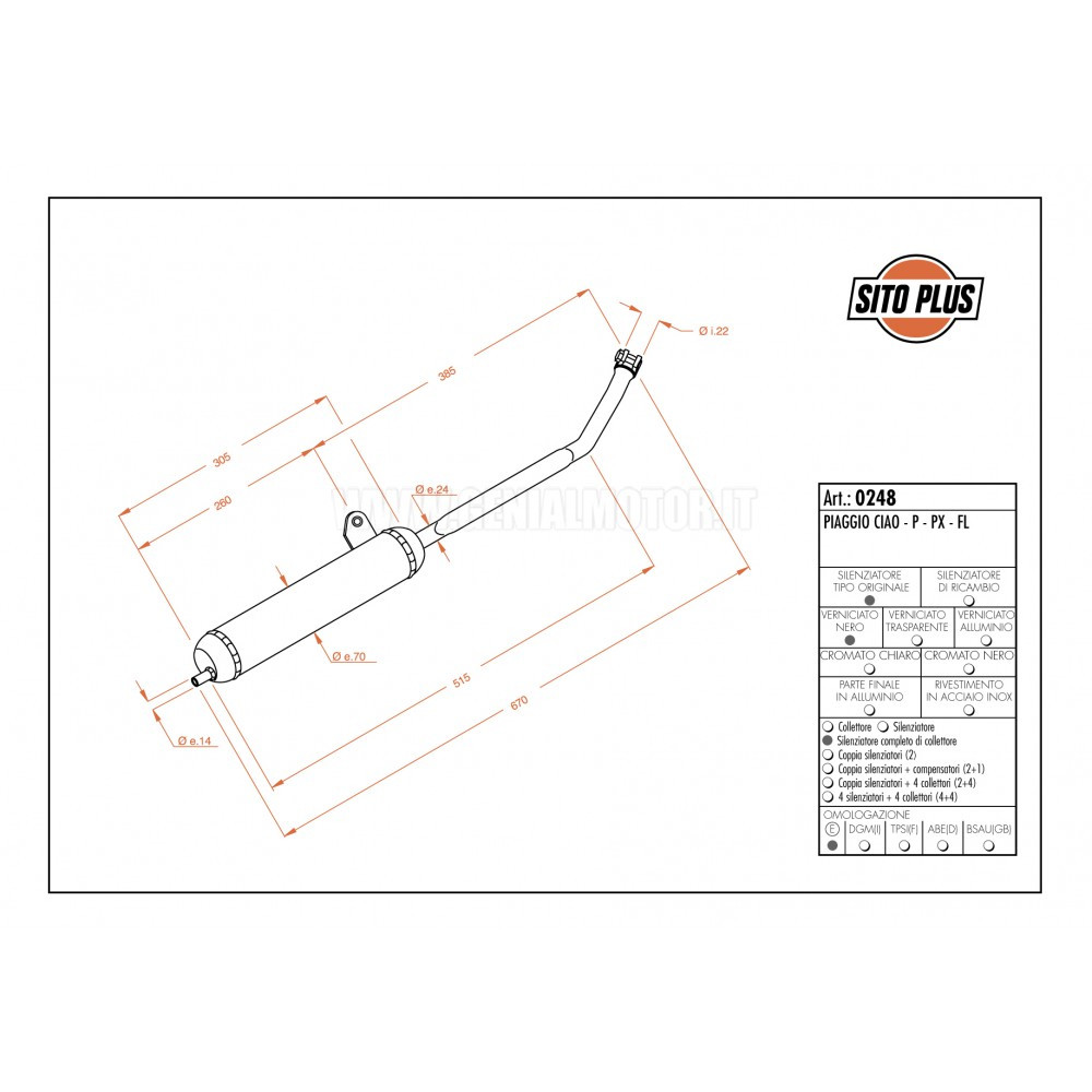 Piaggio Ciao - P - Px -50 1967 2006 Leovince Exhaust Full System Sitoplus