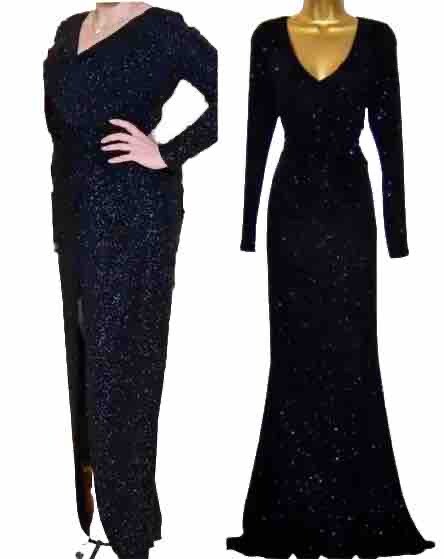 Lipsy Black Glitter Maxi Dress 10 Long Sleeve Slit Evening Party Occasion  Cruise