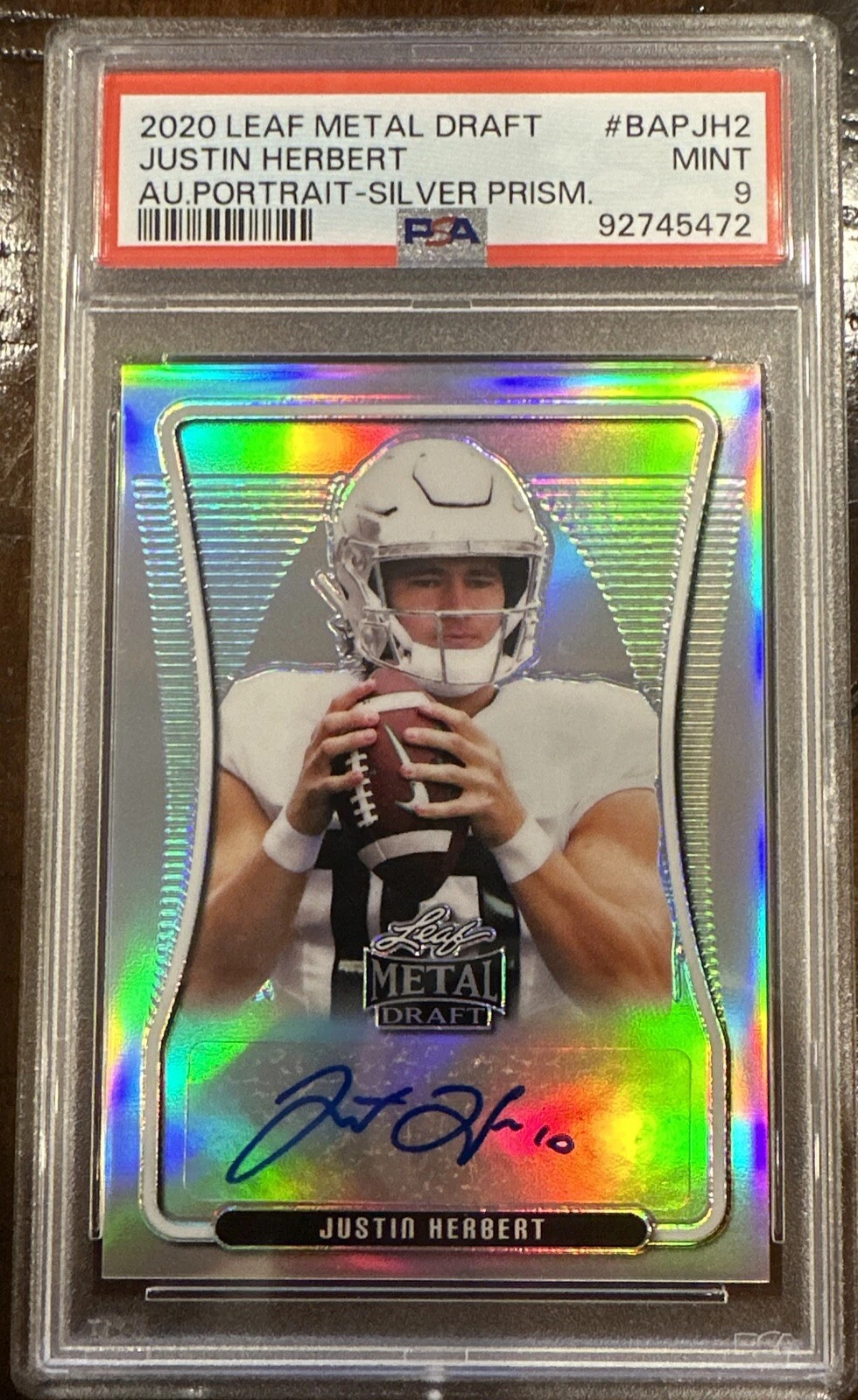 Justin Herbert Leaf Metal Draft Autograph Portrait #BAPJH2 Silver Crystals