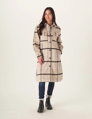 The Normal Brand Womens Toni Duster Jacket in Cream Plaid Size Medium