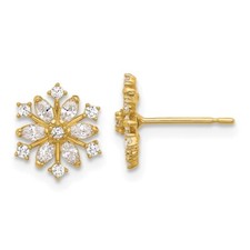 14k Yellow Gold Polished Cubic Zirconia Snowflake Post Stud Earrings 1.02gm
