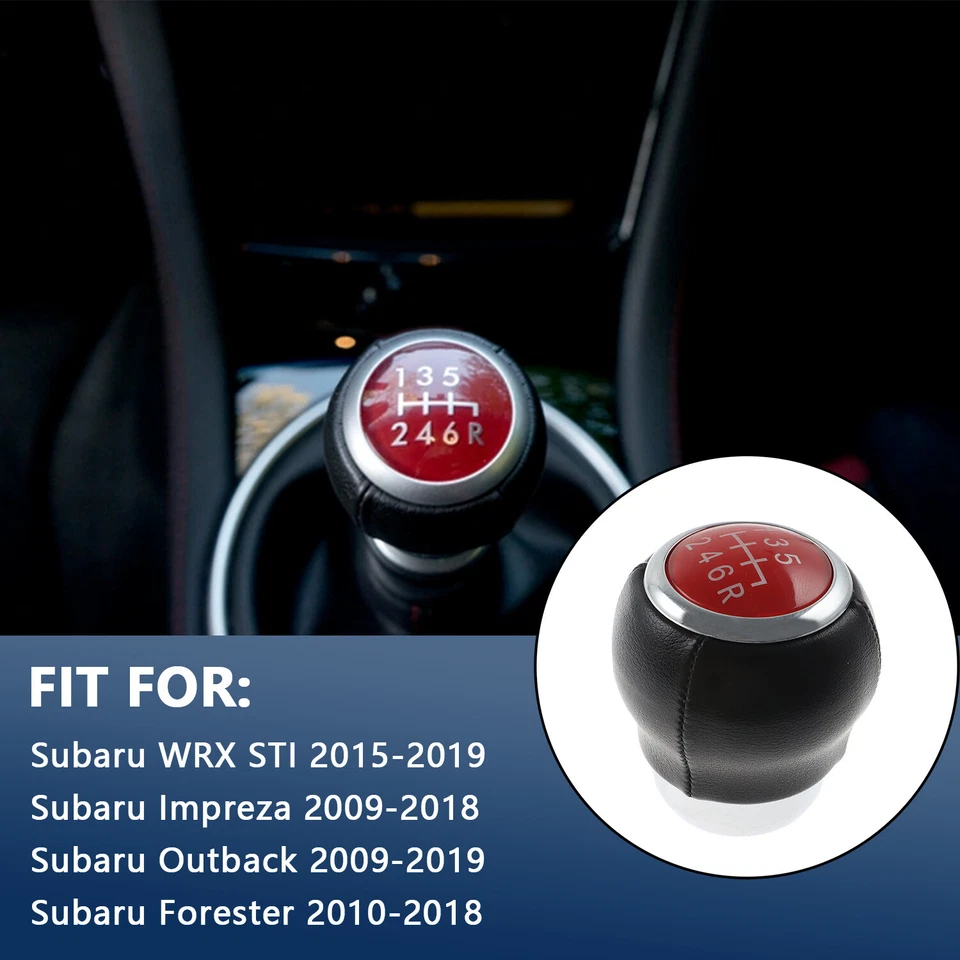 Perilla de cambio de marchas de cuero de 6 velocidades para Subaru Forester Outback Impreza WRX STI Foto 2 de 4