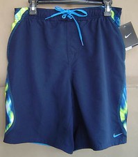 NWT 54 NIKE SWIM Mens M FLARE STRIPE SPLICE 9" VOLLEY SHORT Obsidian NESS4358