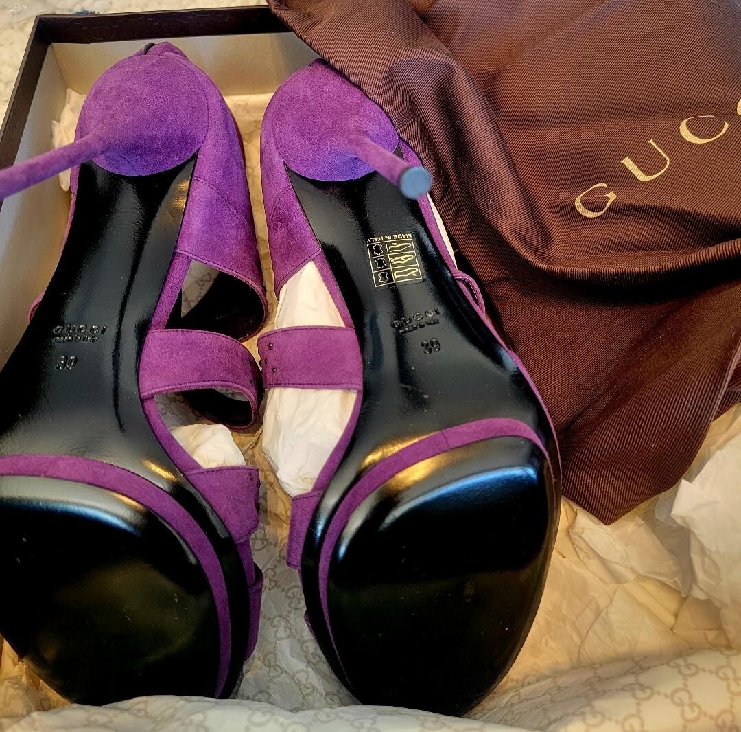 ◆GUCCI 23AW◆ ベルト付き ベロア パンツ / Dark Purple ◆ GUCCI Womens EU 39 8.5 US PURPLE SUEDE LEATHER HEELS SHOE