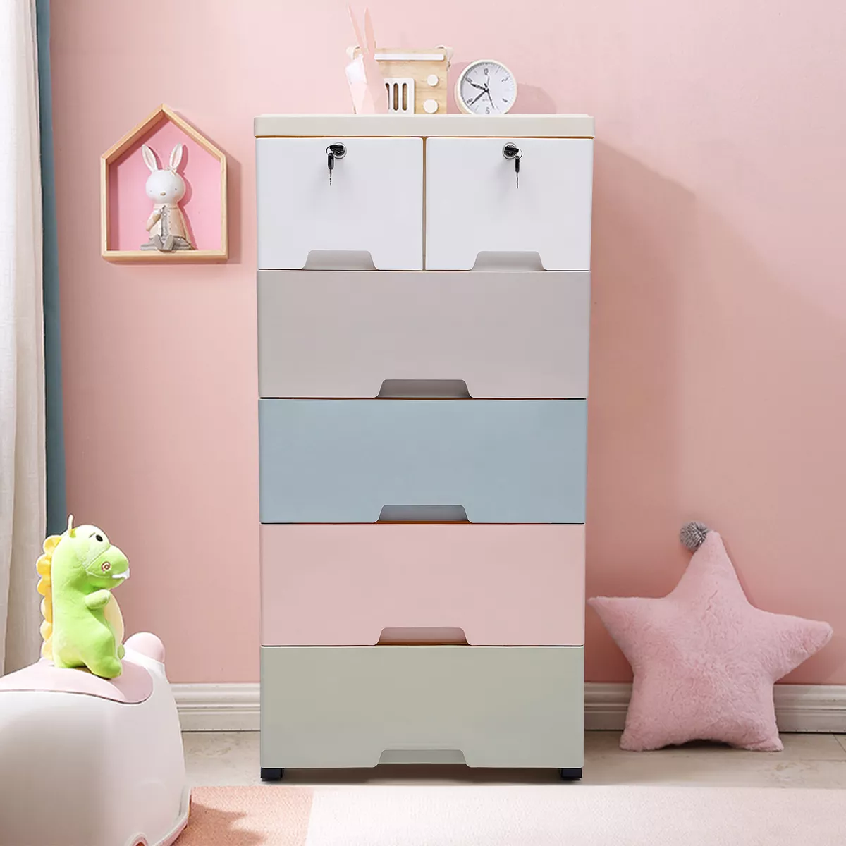 Plastic Cabinet Closet Clothes Storage Organizer Bedside Dresser Locker  6-Drawer