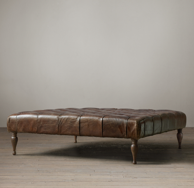 RESTORATION HARDWARE 'BENNETT' SQUARE- LEATHER OTTOMAN | eBay