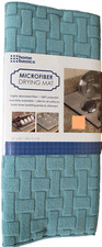 Microfiber Dish Drying Kitchen Mat 15" x 20" TEXTURED RECTANGLES ON AQUA, HB