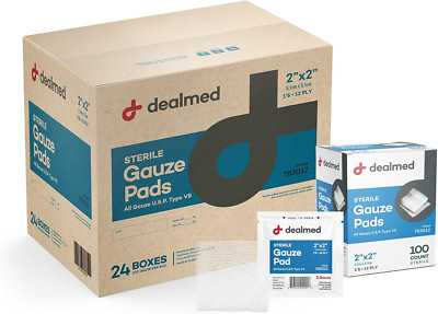 Sterile 2'' x 2'' Gauze Pads, 100 Individually Wrapped, Case of 24