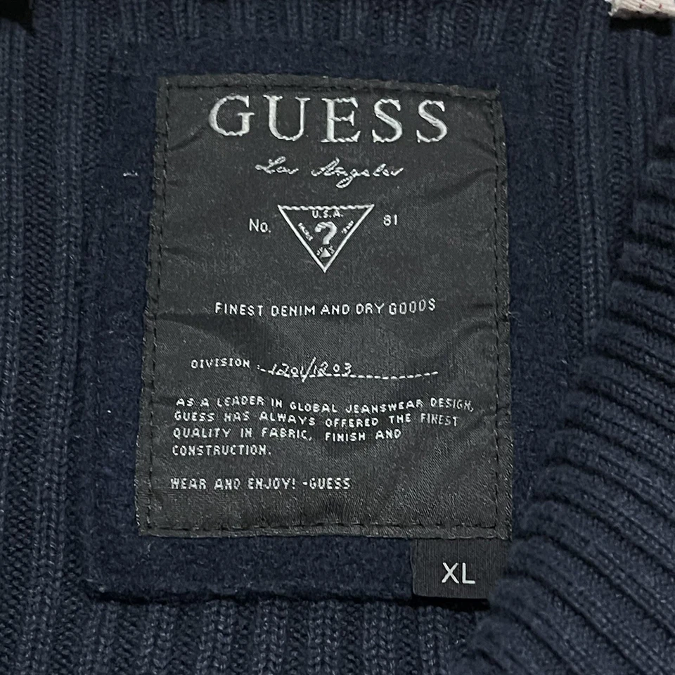 VTG Guess Sweater Mens XL Navy Blue Cardigan Shoulder Patch Commando Zip Limited - Image 2 of 4