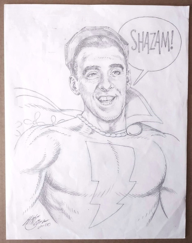 MIKE DECARLO SIGNED 2020 JIM NABORS AS SHAZAM! ORIGINAL ART! FREE SHIPPING! Comic Art