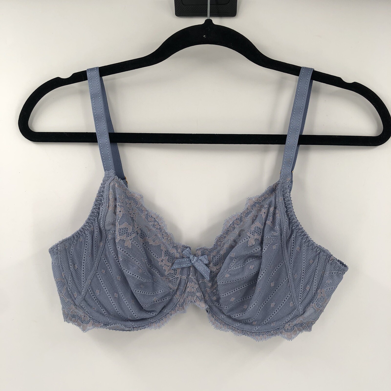 CHANTELLE Rive Gauche Full Coverage Unlined Bra 34D Blue Lace Sheer