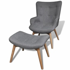 Fauteuil chaise siège lounge design club sofa salon avec repose-pied gris tissu