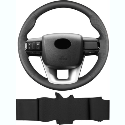 For Toyota Hilux 2016-2021 Steering Wheel Cover Hand-Stitching Leather Wrap