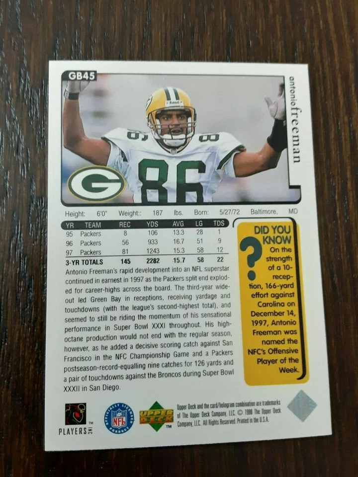 1998 Upper Deck #GB45 Antonio Freeman 1997-98 Season - Image 2 of 2