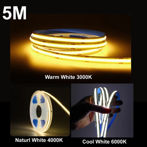 2-20m 12V 24V COB LED Streifen Stripe Band Warmweiss Kaltweiss Keine Lichtpunkte - Bild 7 von 20