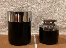 ERHARD Tisch-Feuerzeug und Zigarettendose, schwarz/silber, ca. 1970 - Vintage