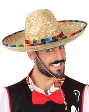1/2/5 18in Mexican Sombrero Straw Hat with Serape Trim for Cinco de Mayo Costume