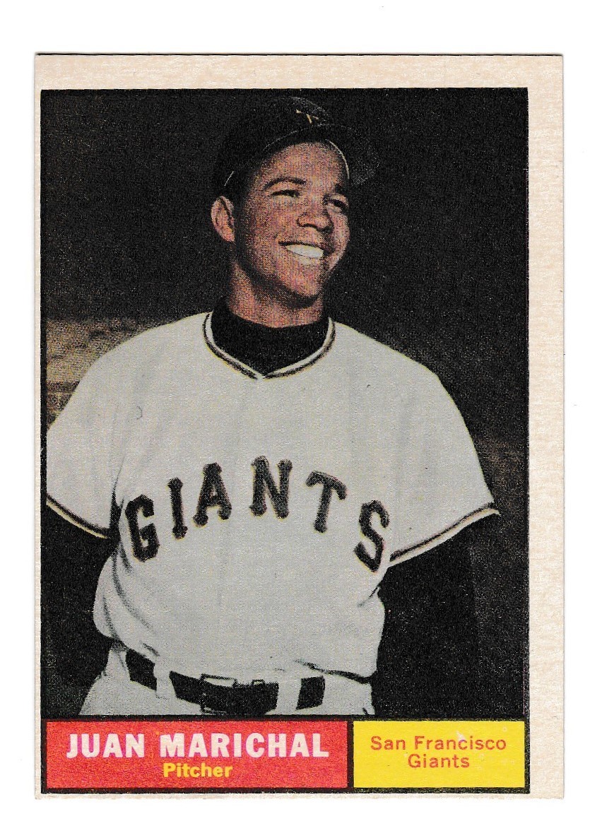 1961 TOPPS #417 JUAN MARICHAL GIANTS ROOKIE - A REAL BEAUTY BUT OFF CENTERED