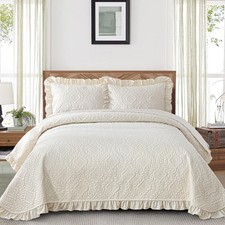 Queen Quilt Bedding Set Size, Beige Ruffled Lightweight Soft Bedspreads Queen S
