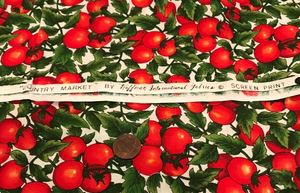Vine Ripened Tomatoes * Green Leaves*on Cream * Hoffman* 100% Cotton * 8" x 21" - Image 4 of 4