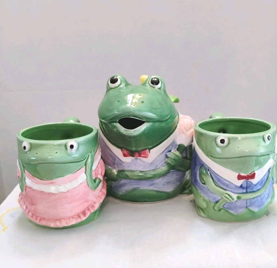 Tetera y 2 tazas vintage Otagiri Freddy the Frog de Mary Ann Baker, LEER Foto 2 de 4