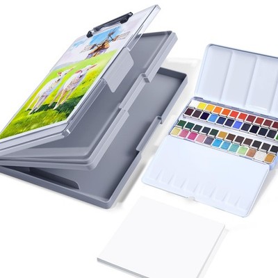 Travel Watercolor Paint Set 48 Colors Solid 7.5x7.5 Inch Paper Organizer