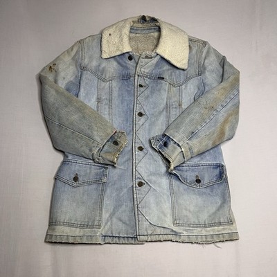 Vintage Lee Storm Rider Denim Jacket Mens M Sherpa Lined Blue USA Faded