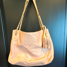 Large Tory Burch Pink Shoulder Bag With Gold Hardware