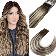 Invisible PU Tape In Ombre Remy Human Hair Extensions Balayage Blonde Brown Mix