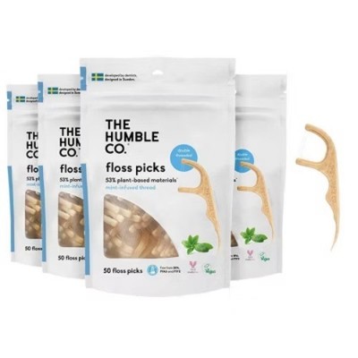 The Humble Co. Plant-Based Dental Floss Picks - Mint - 50ct/4pk: BPA-Free