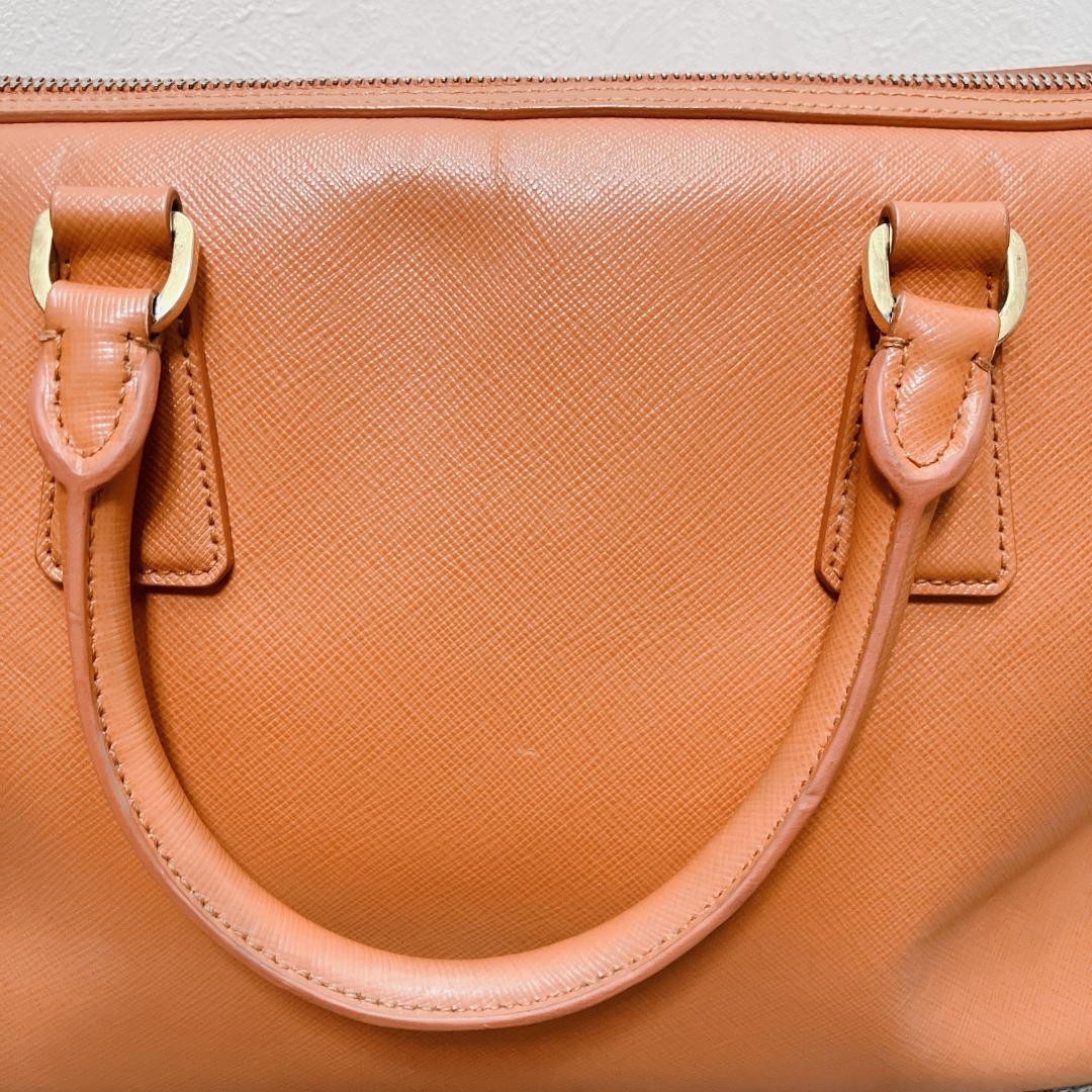 PRADA Saffiano Leather Boston Bag 2Way Shoulder bag Orange Used Italy thumbnail 8