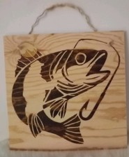 Handmade Fish Home Decor Wood Burnished 12" X 12" Plaque Wall Hanging Man Cave