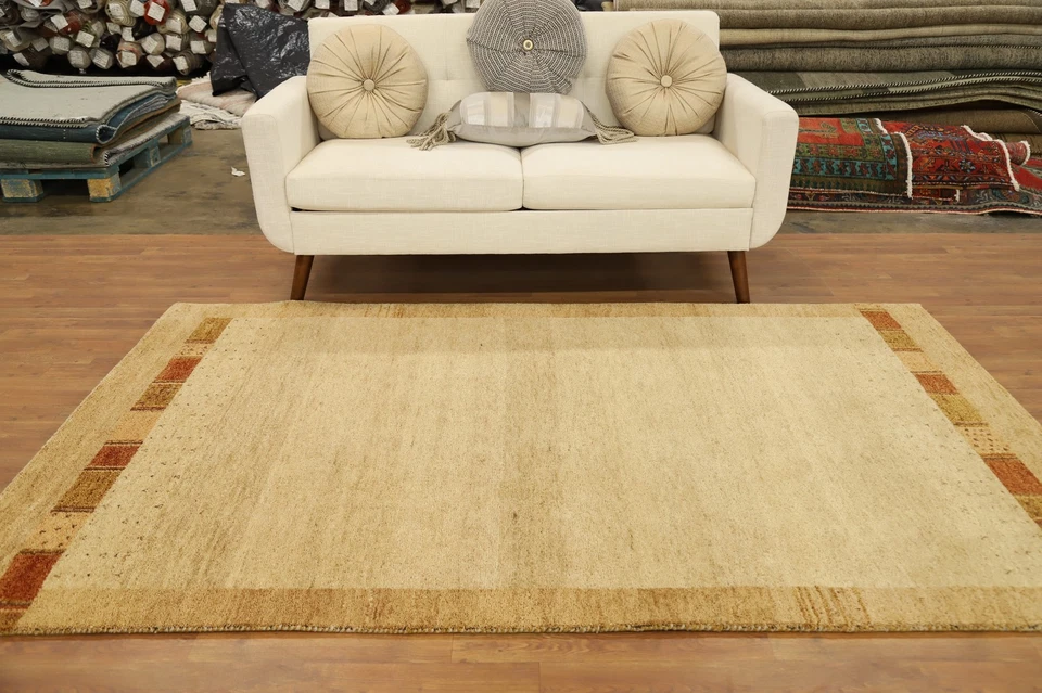 Handcrafted Contemporary Handmade Area Rug 5x8 Featuring Warm Tones and Borders - Image 3 of 4