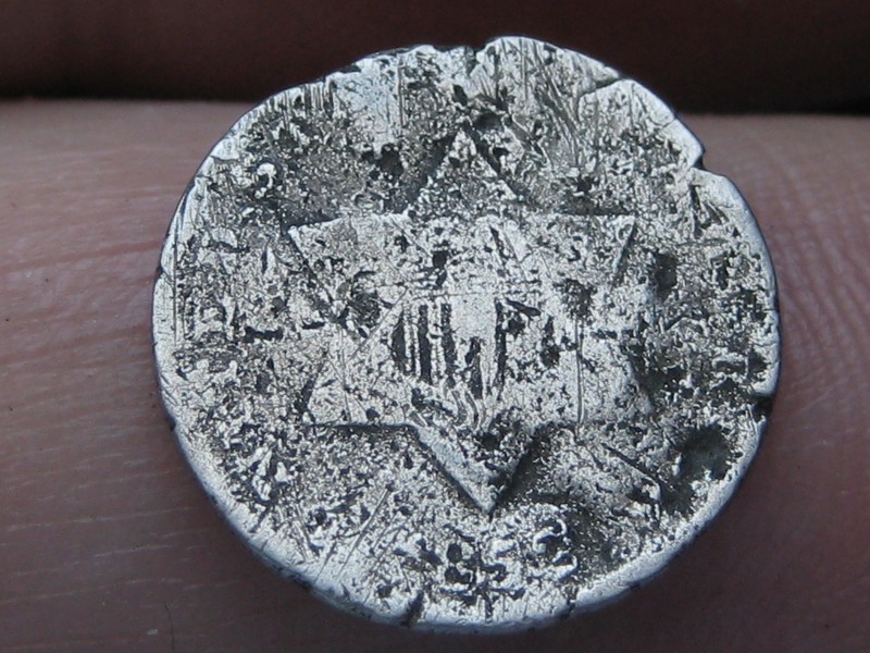 1852 Three 3 Cent Silver Trime- 3CS, About Good Details