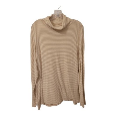 Loft Womens Sweater Turtleneck Size 20/22 Tan White Striped Long Sleeve Rayon