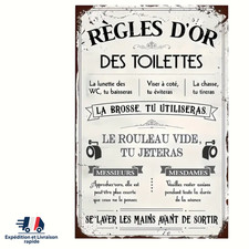 Plaque Toilettes "Règles d'Or" Humour | Décoration Murale WC Bois Style Vintage