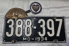 Garage Art 1934 MO Plate License Toppers KC Car Club Enamel Badge Emblem