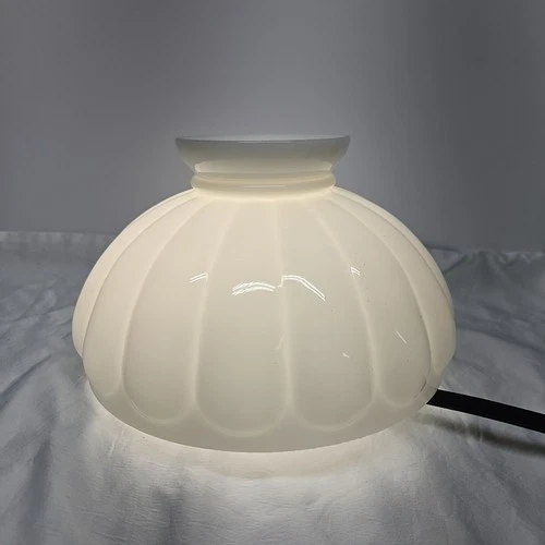Vtg Milk Glass Opal Hurricane Melon Lamp Shade 10" Fitter Rare no Ruffle