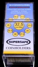 32.5mm Supersafe Self Adhesive 2x2 Flips for US Half Dollar - 50 Flips / Box