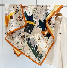 70%Cashmere 30% Silk Wrap Scarf Yellow animal Print Double Face Print Shawl 53''